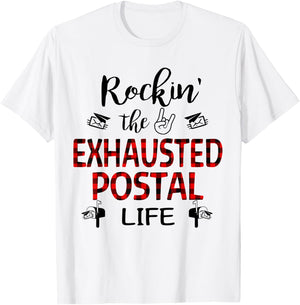 Red Plaid Rockin’ the exhausted postal life T-Shirt - T-Shirt | White