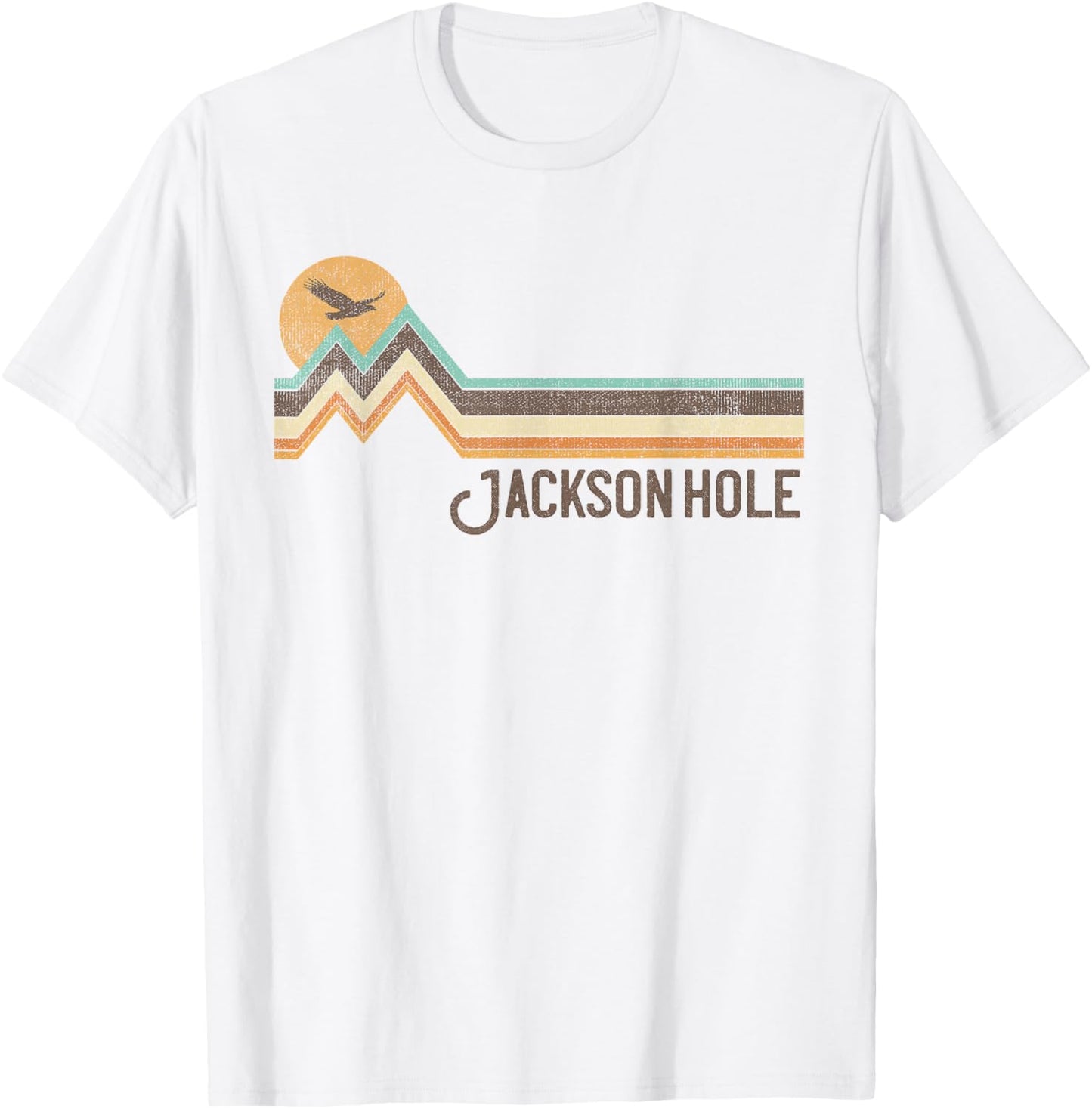 Jackson Hole Wyoming 70s 80s Retro Style Vintage Distressed T-Shirt - T-Shirt | White