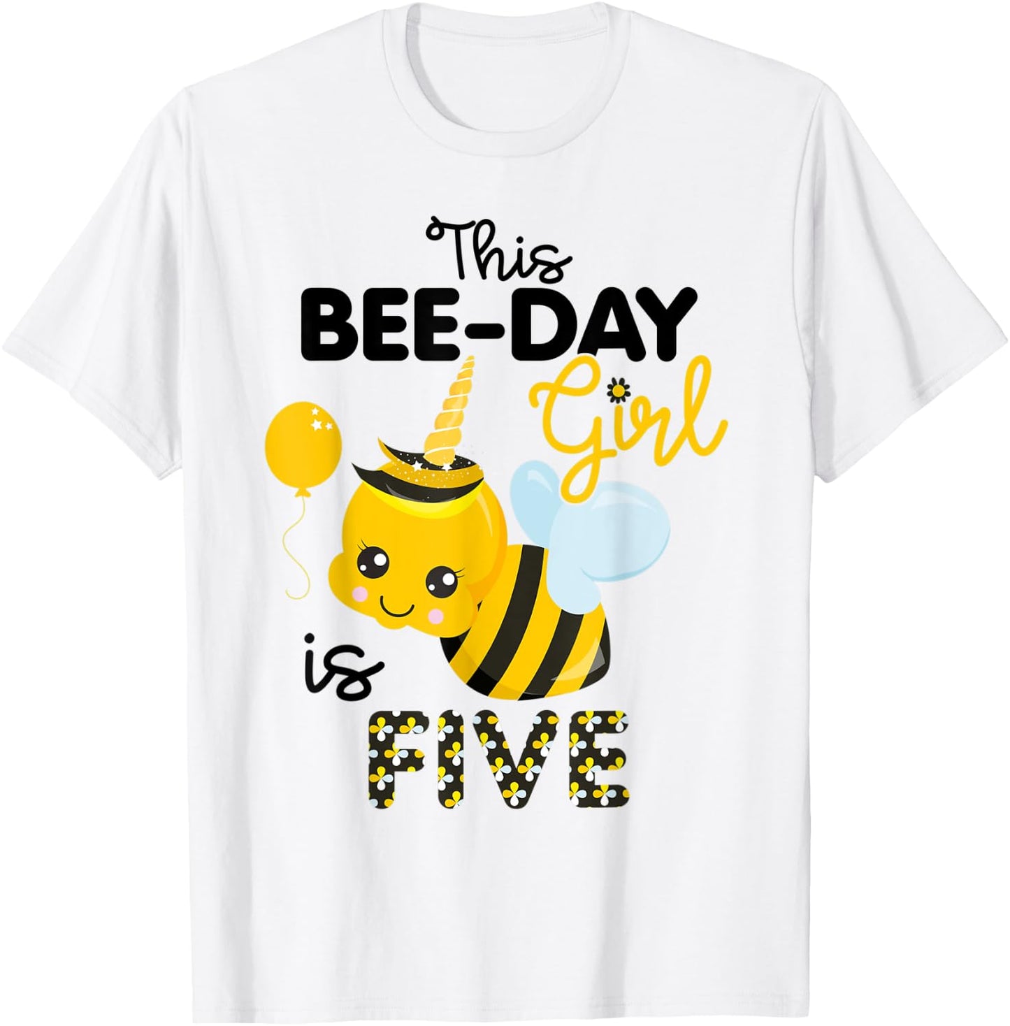 5th Birthday Girl Bee Themed 5 Year Old Bday Matching Party T-Shirt - T-Shirt | White