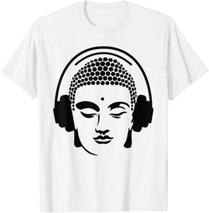 Chilling Buddha with Headphones T-Shirt - T-Shirt | White