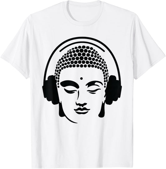 Chilling Buddha with Headphones T-Shirt - T-Shirt | White
