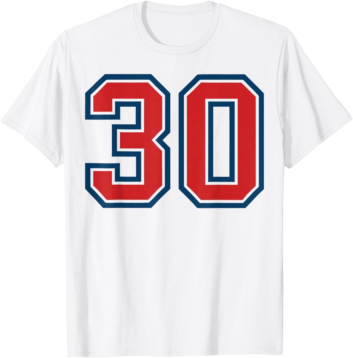 Red and Blue Sports Number 30 Jersey Uniform Player Fan T-Shirt - T-Shirt | White