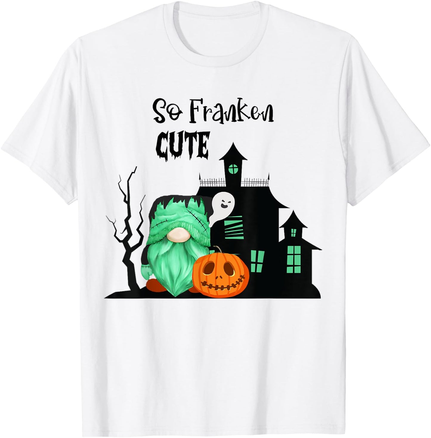 Cute Frankenstein Gnome So Franken Cute Halloween Gnome T-Shirt - T-Shirt | White