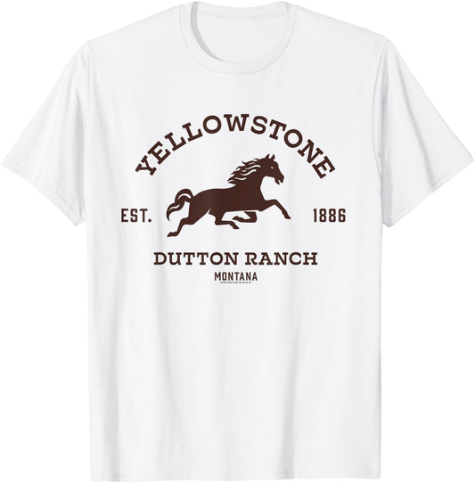 Yellowstone Dutton Ranch with Horse T-Shirt - T-Shirt | White
