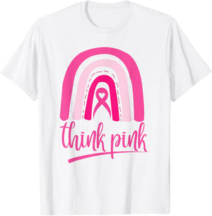 Think Pink Ribbon Rainbow Breast Cancer Awareness Awareness T-Shirt - T-Shirt | White