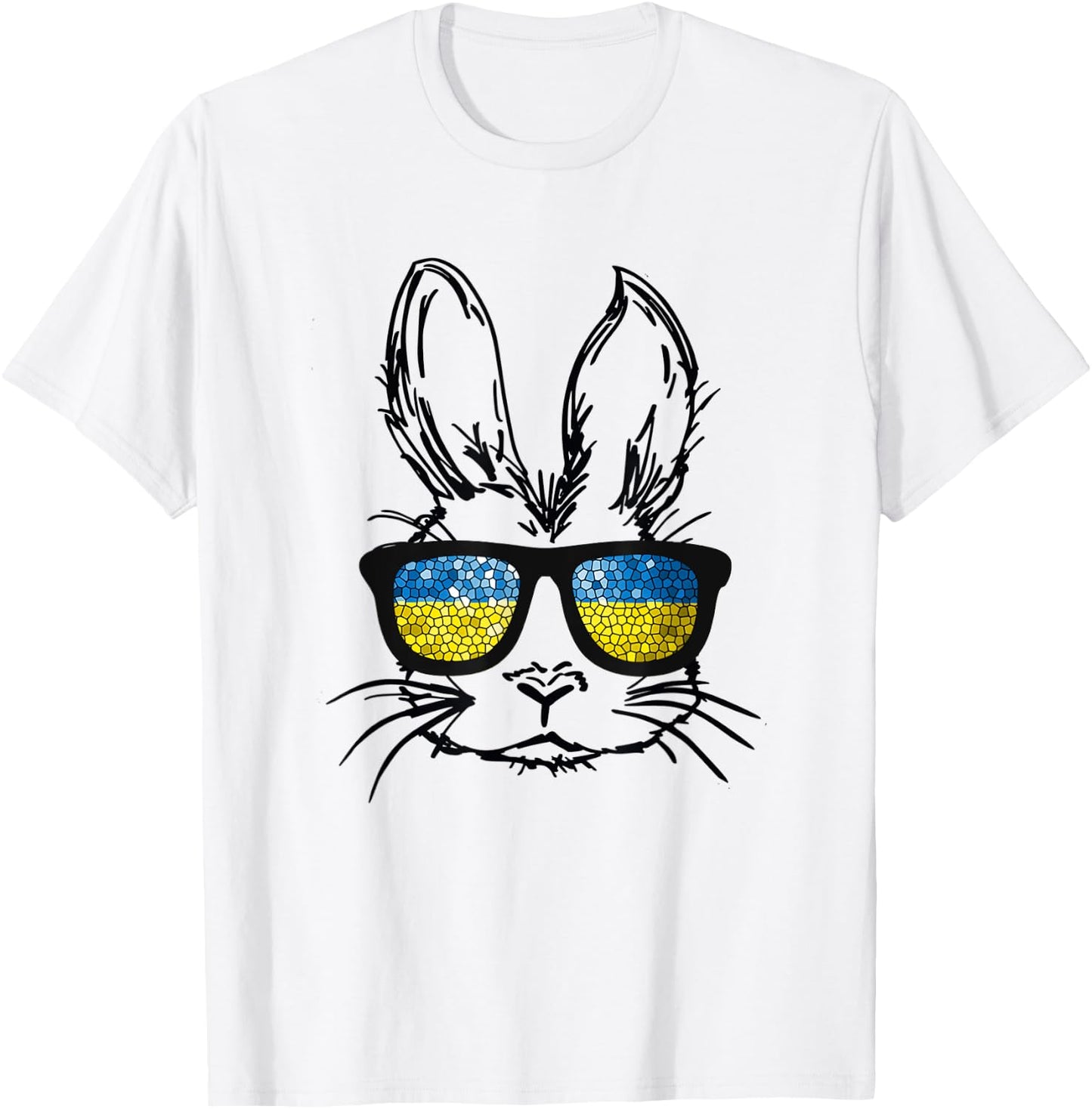 Cute Bunny Face Wearing Glasses Ukraine Flag Easter Day T-Shirt - T-Shirt | White