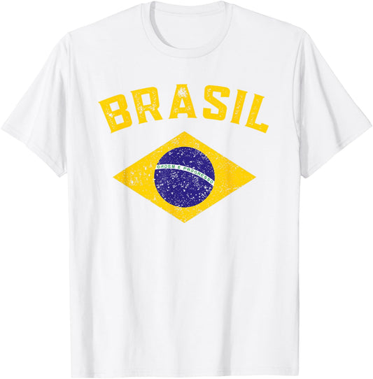 Vintage Brasil Brazil Flag - Brazilian Flag Men Women Kids T-Shirt - T-Shirt | White