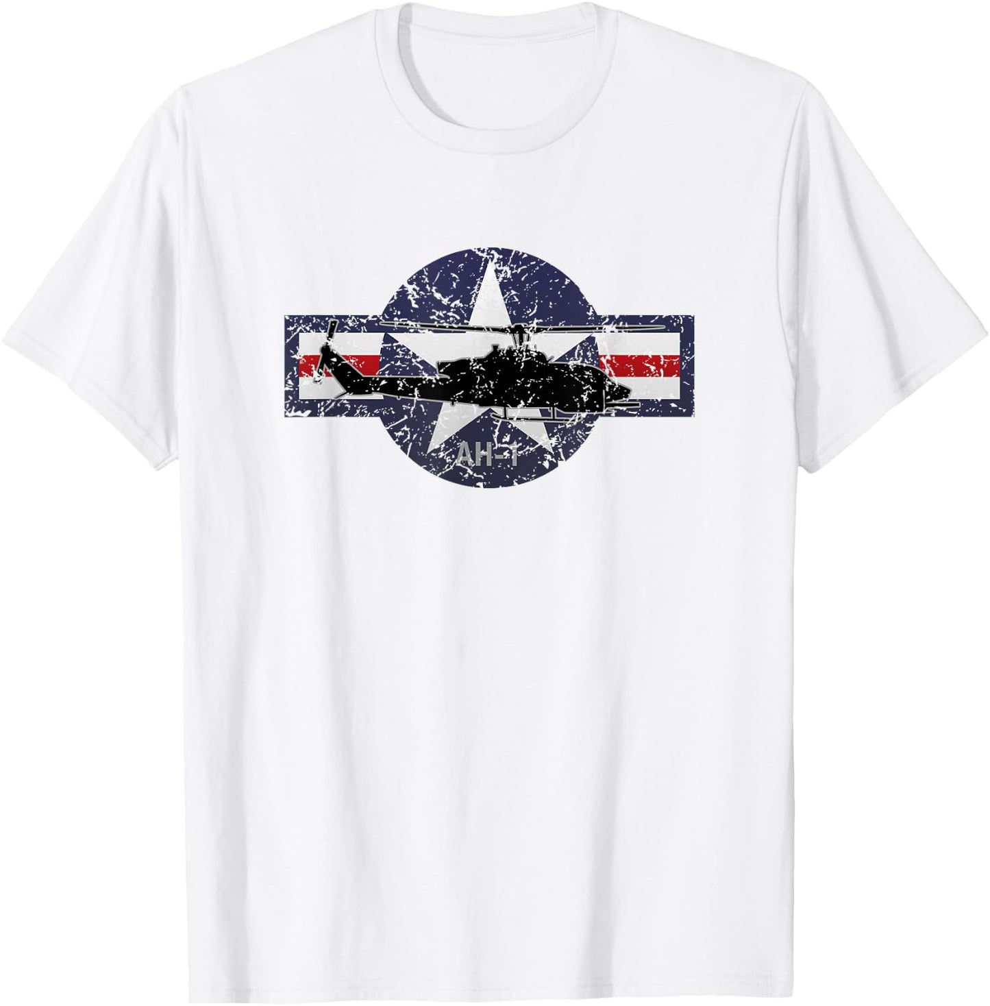 Military AH-1 Helicopter USA Roundel Distressed Style T-Shirt - T-Shirt | White