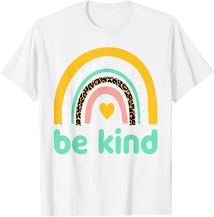 Be kind Anti bullying Unity Day Leopard Cheetah rainbow T-Shirt - T-Shirt | White
