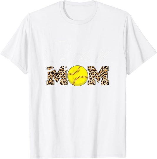 Softball Mom - Leopard Print - Light Blue T-Shirt - T-Shirt | White