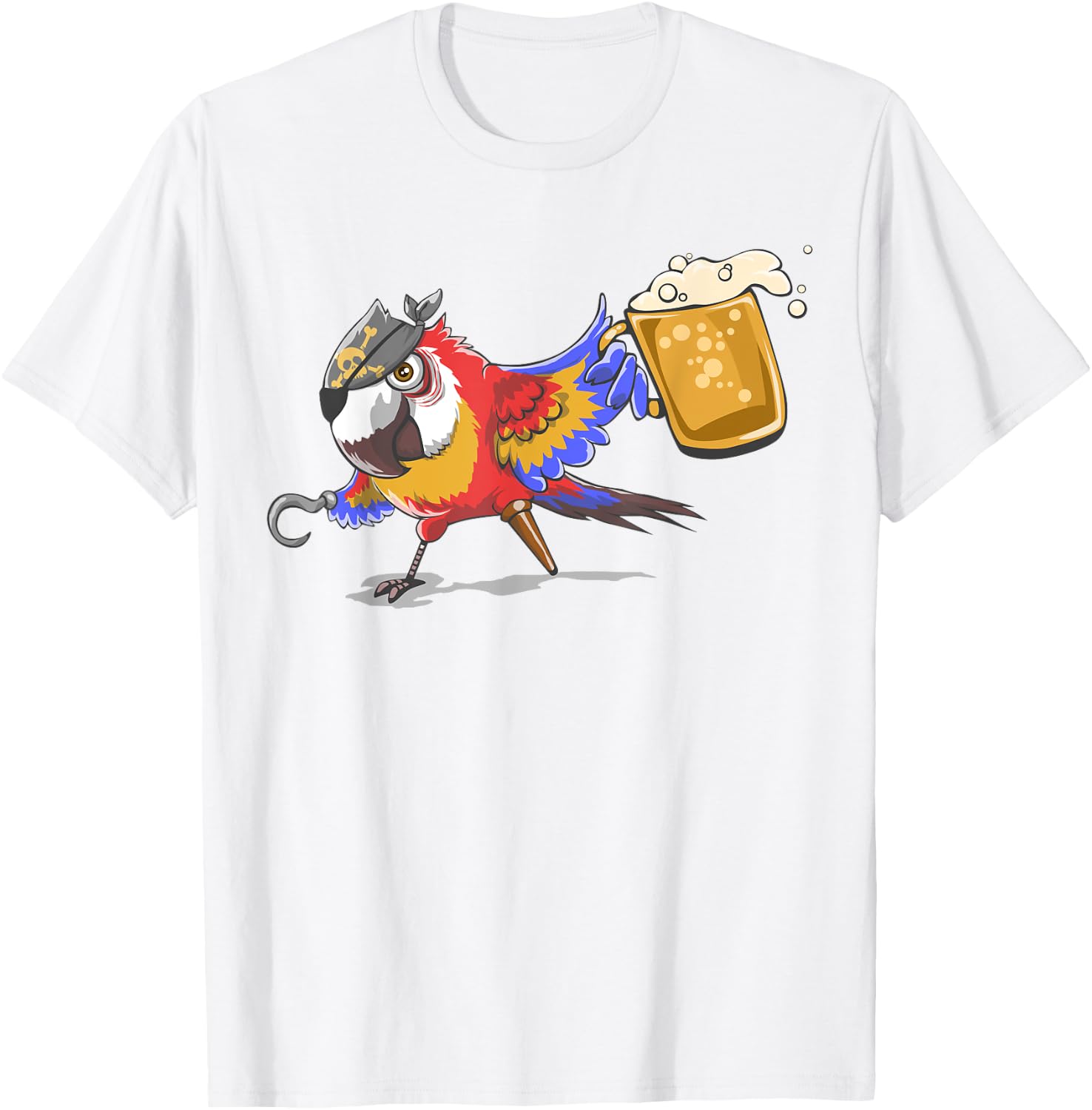 Beer Drinking Pirate Parrot , Gasparilla Party Gift T-Shirt - T-Shirt | White