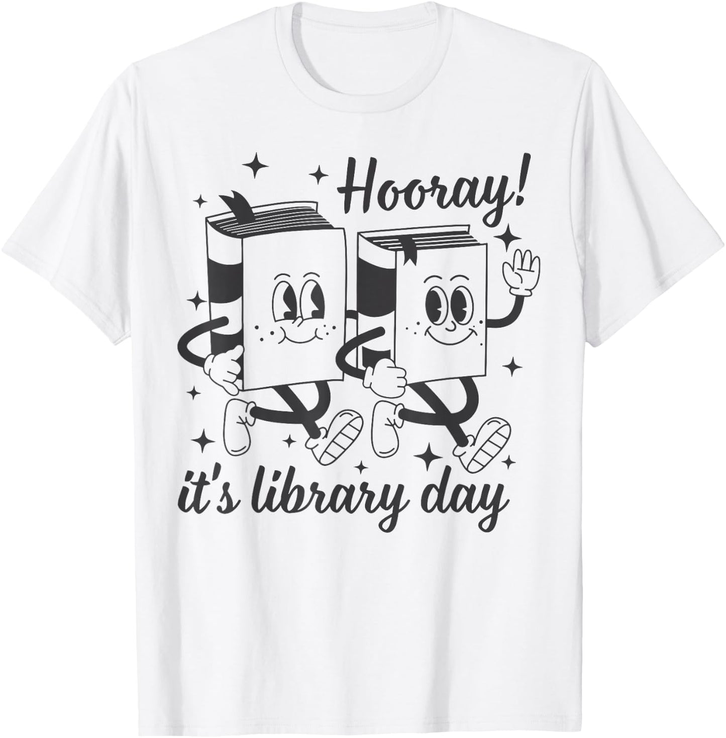 Hooray It's Library Day Librarian Reading Bookish Groovy T-Shirt - T-Shirt | White