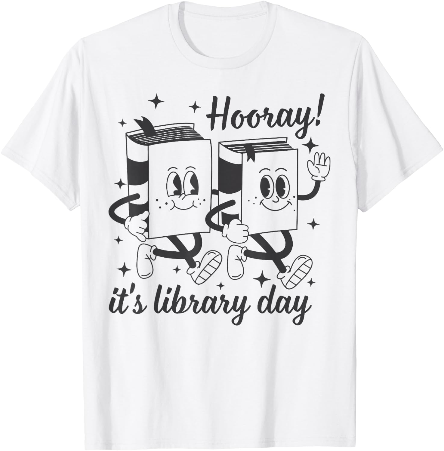 Hooray It's Library Day Librarian Reading Bookish Groovy T-Shirt - T-Shirt | White