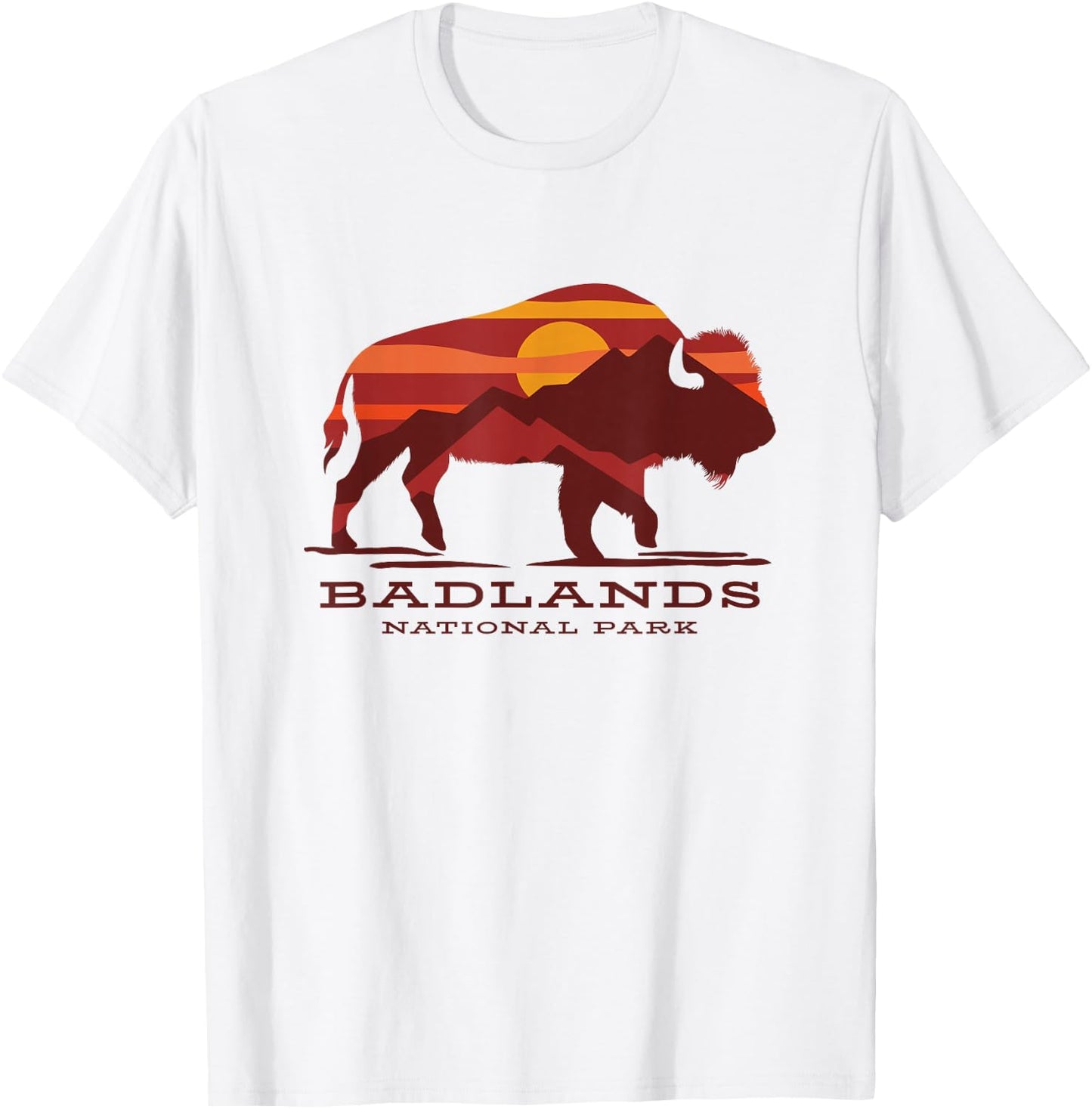 Badlands National Park South Dakota Buffalo Bison Sunset T-Shirt - T-Shirt | White