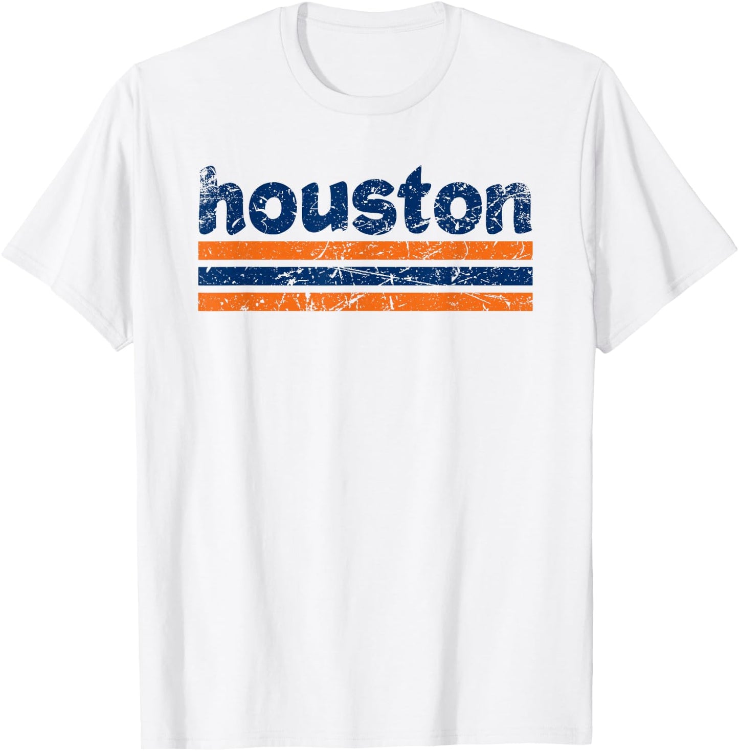 Houston Texas Three Stripe Vintage Weathered T-Shirt - T-Shirt | White