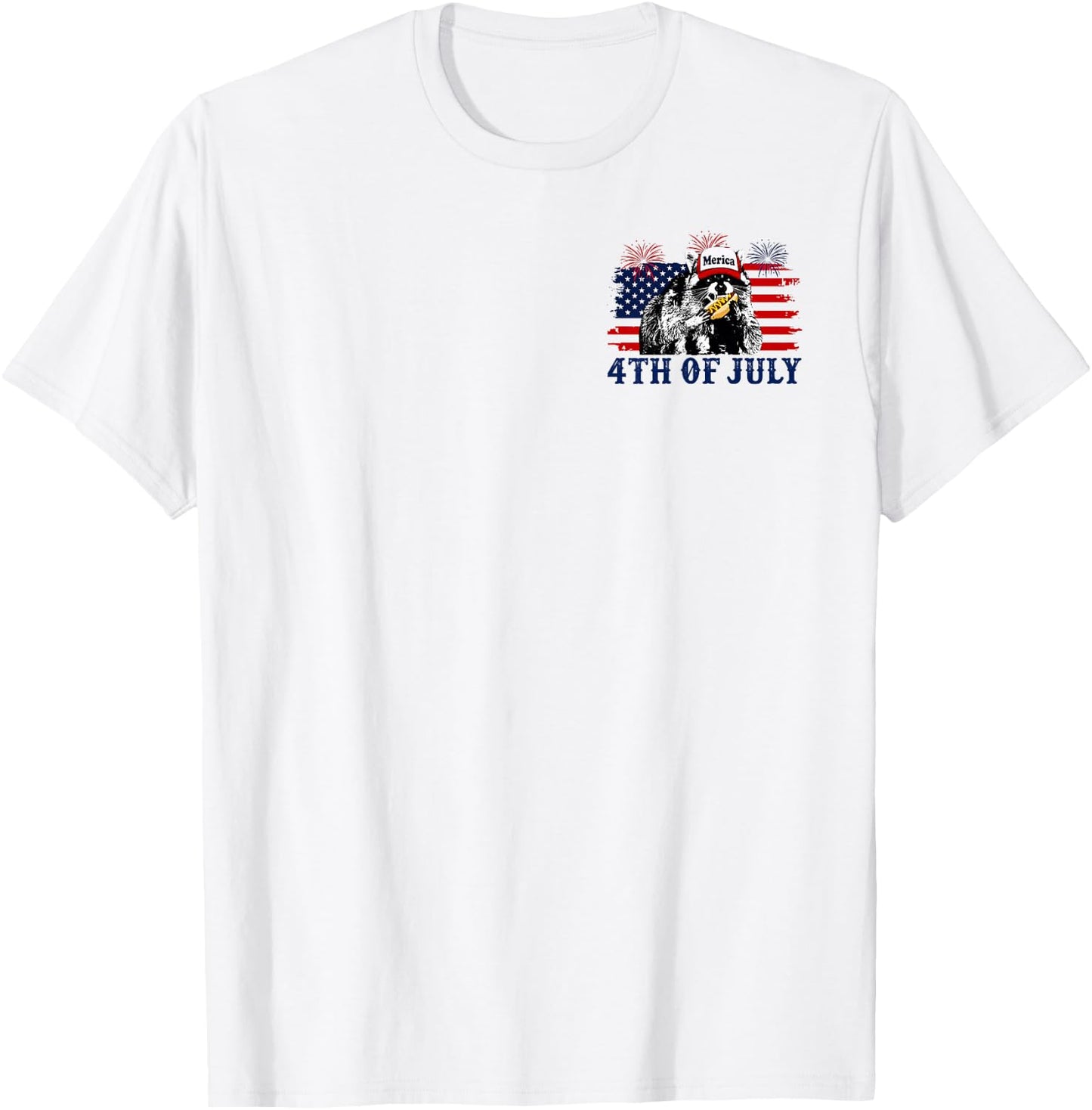 (2 Sided) 4th of July US Flag Raccoon If I Ever Get Rabies T-Shirt - T-Shirt | White