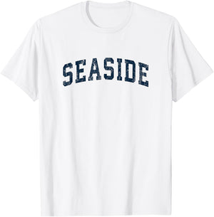 Seaside California CA Vintage Sports Design Navy Design T-Shirt - T-Shirt | White