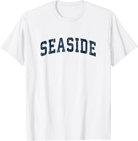Seaside California CA Vintage Sports Design Navy Design T-Shirt - T-Shirt | White