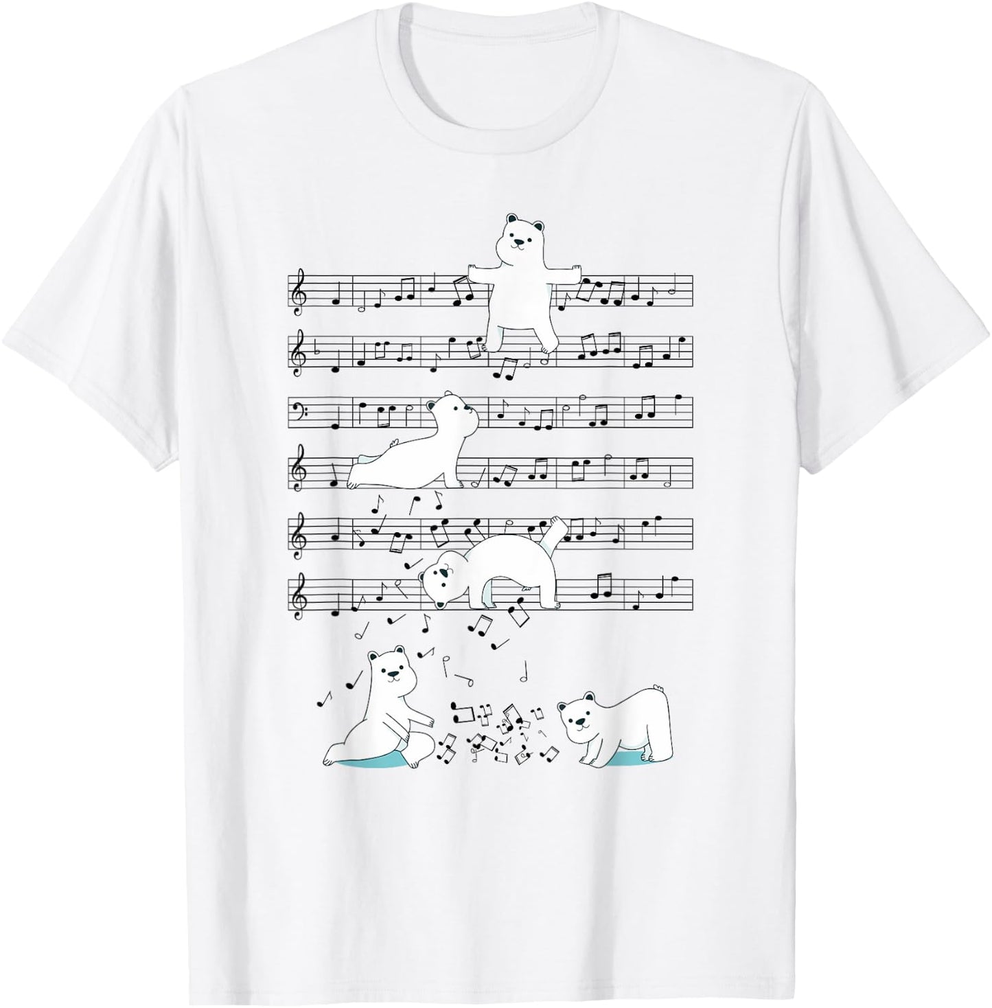 Funny Polar Bear music yoga Playing Music Note T-Shirt - T-Shirt | White