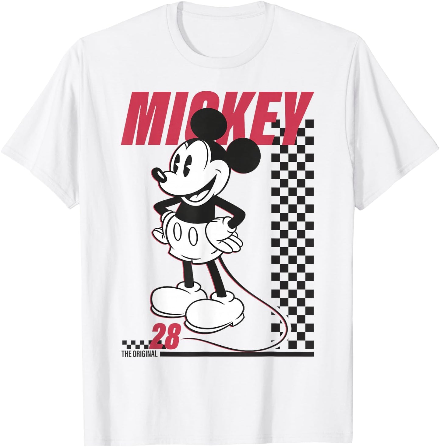 Disney Mickey and Friends Mickey Mouse Checkerboard Stripe T-Shirt - T-Shirt | White