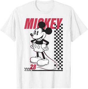 Disney Mickey and Friends Mickey Mouse Checkerboard Stripe T-Shirt - T-Shirt | White