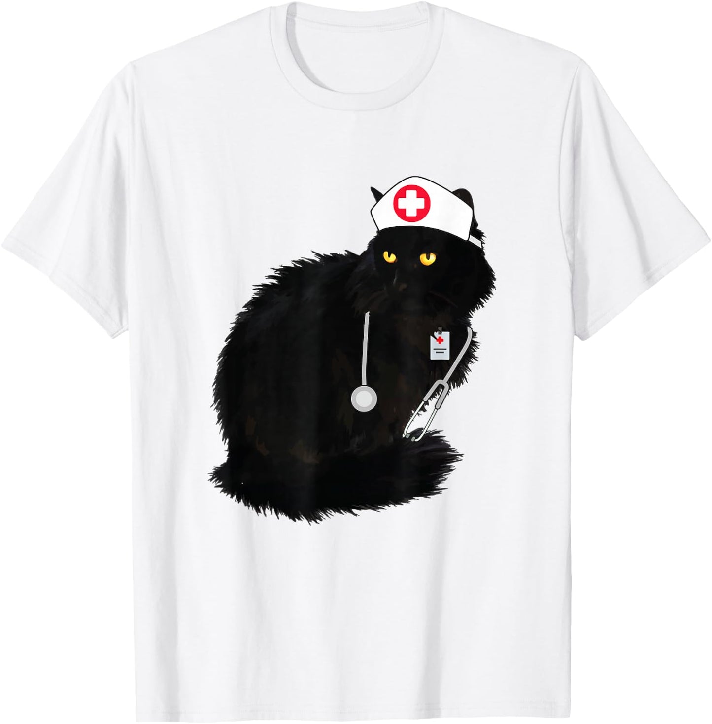 Black Cat Nurse Shirt Women Men Funny T-Shirt - T-Shirt | White