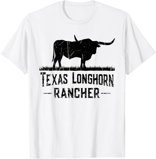 Texas Longhorn Rancher - Longhorn Cow for Cattle Farmer T-Shirt - T-Shirt | White