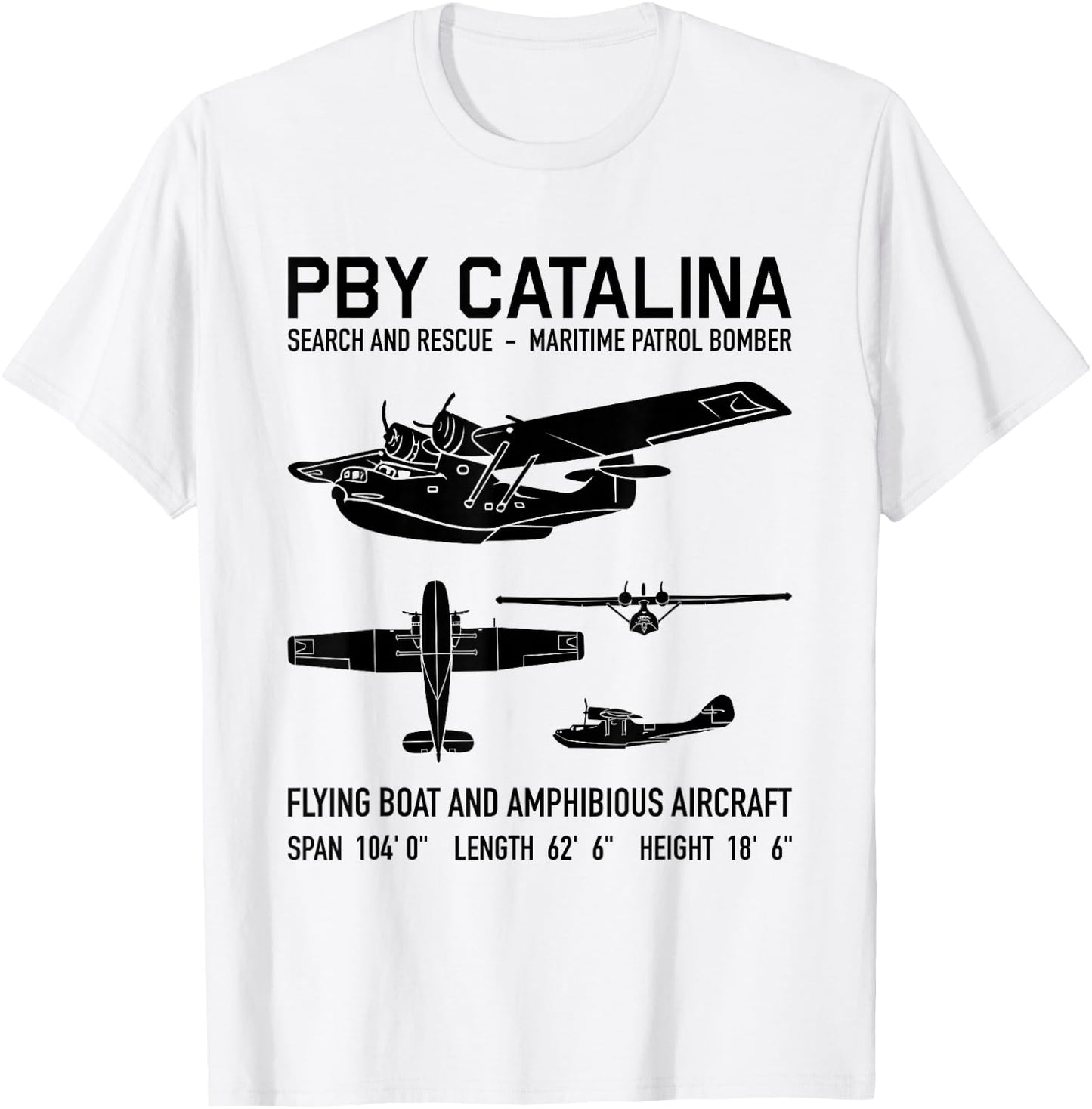 PBY Catalina American WW2 Flying Boat Dark Silhouettes T-Shirt - T-Shirt | White