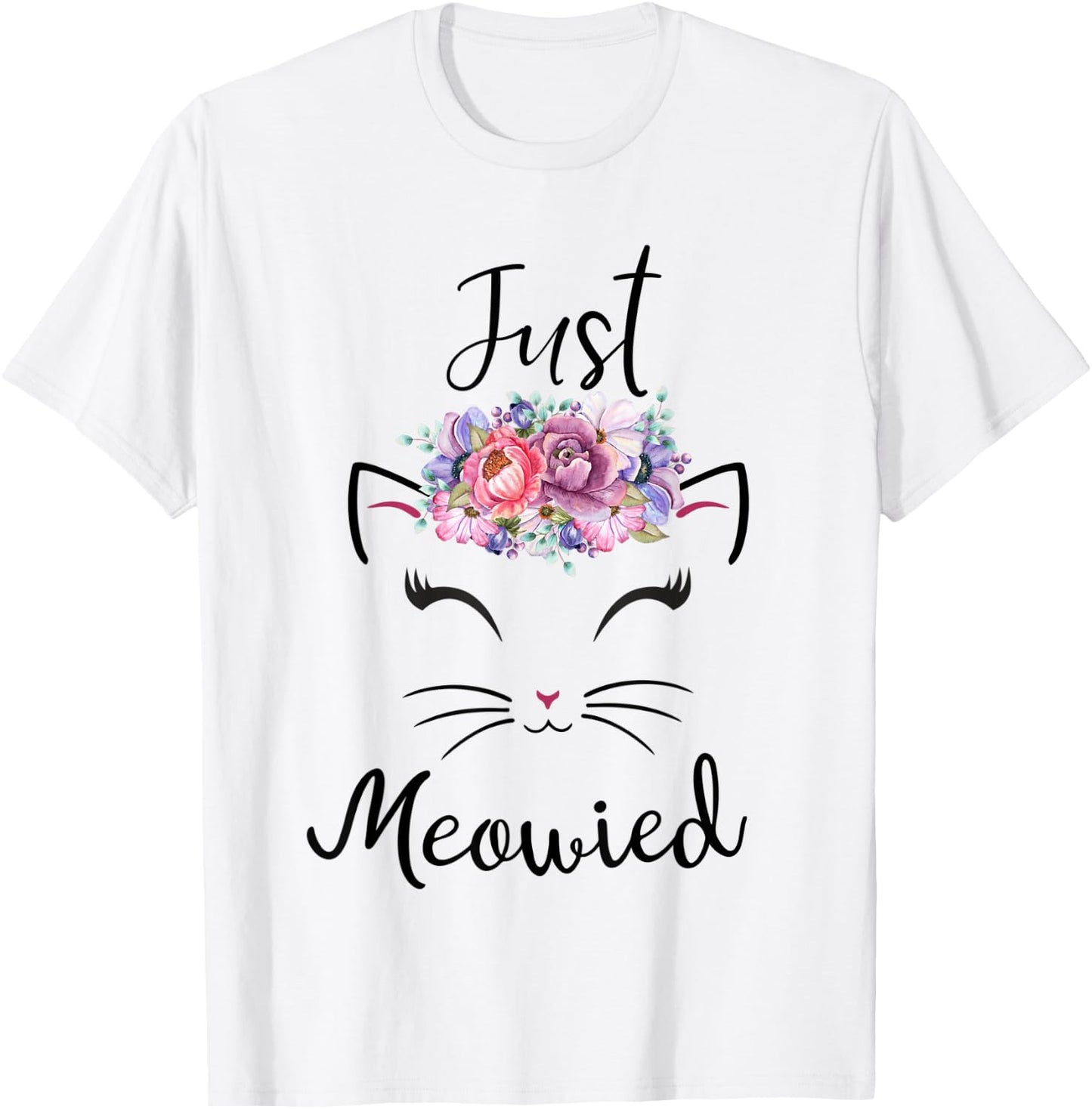 Cute Cat Lover Married Couple Just Meowied Newlyweds Women Kids T-Shirt - T-Shirt | White