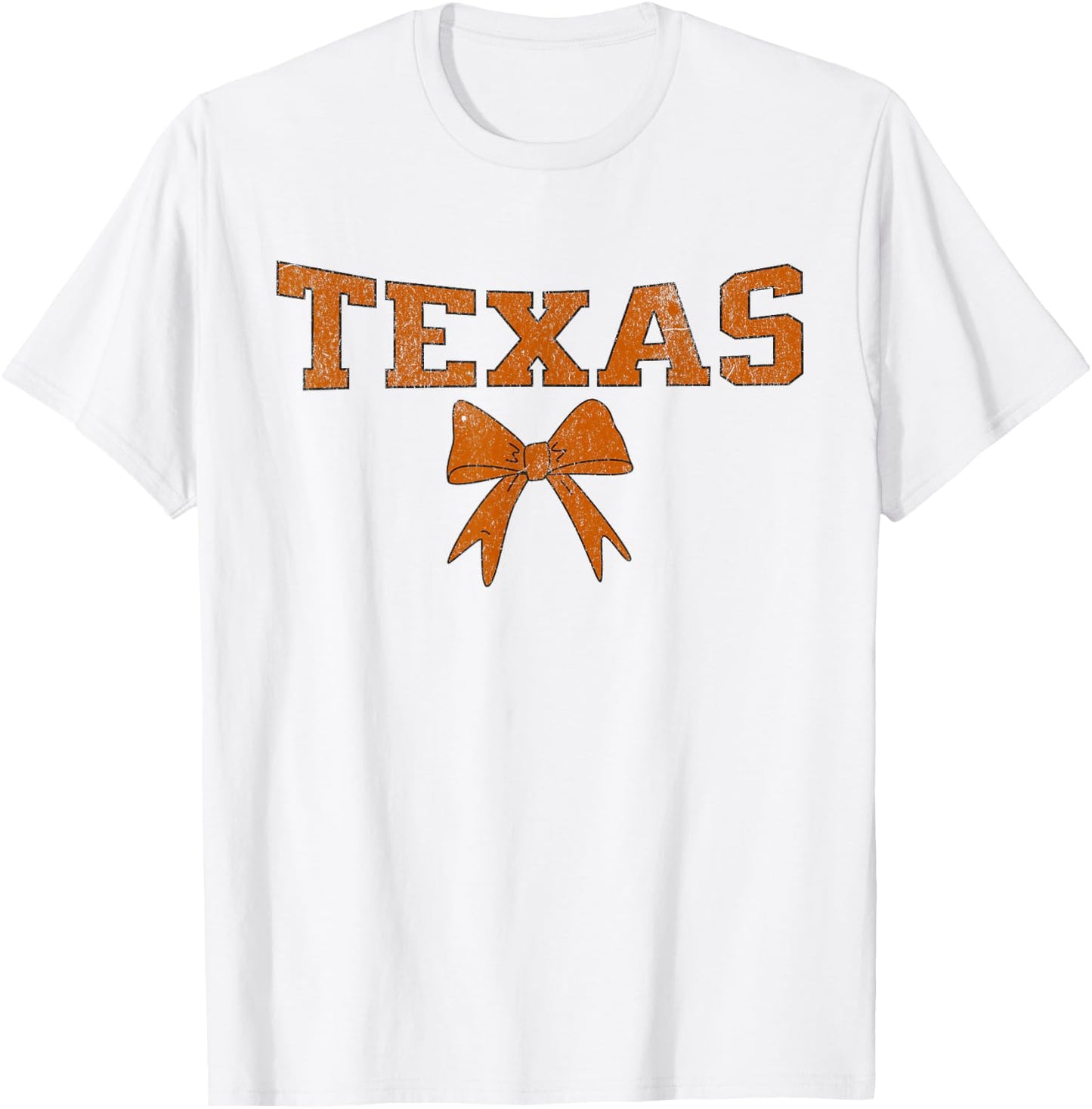 Vintage Texas Varsity Print with Cute Bow, Collegiate Style T-Shirt - T-Shirt | White