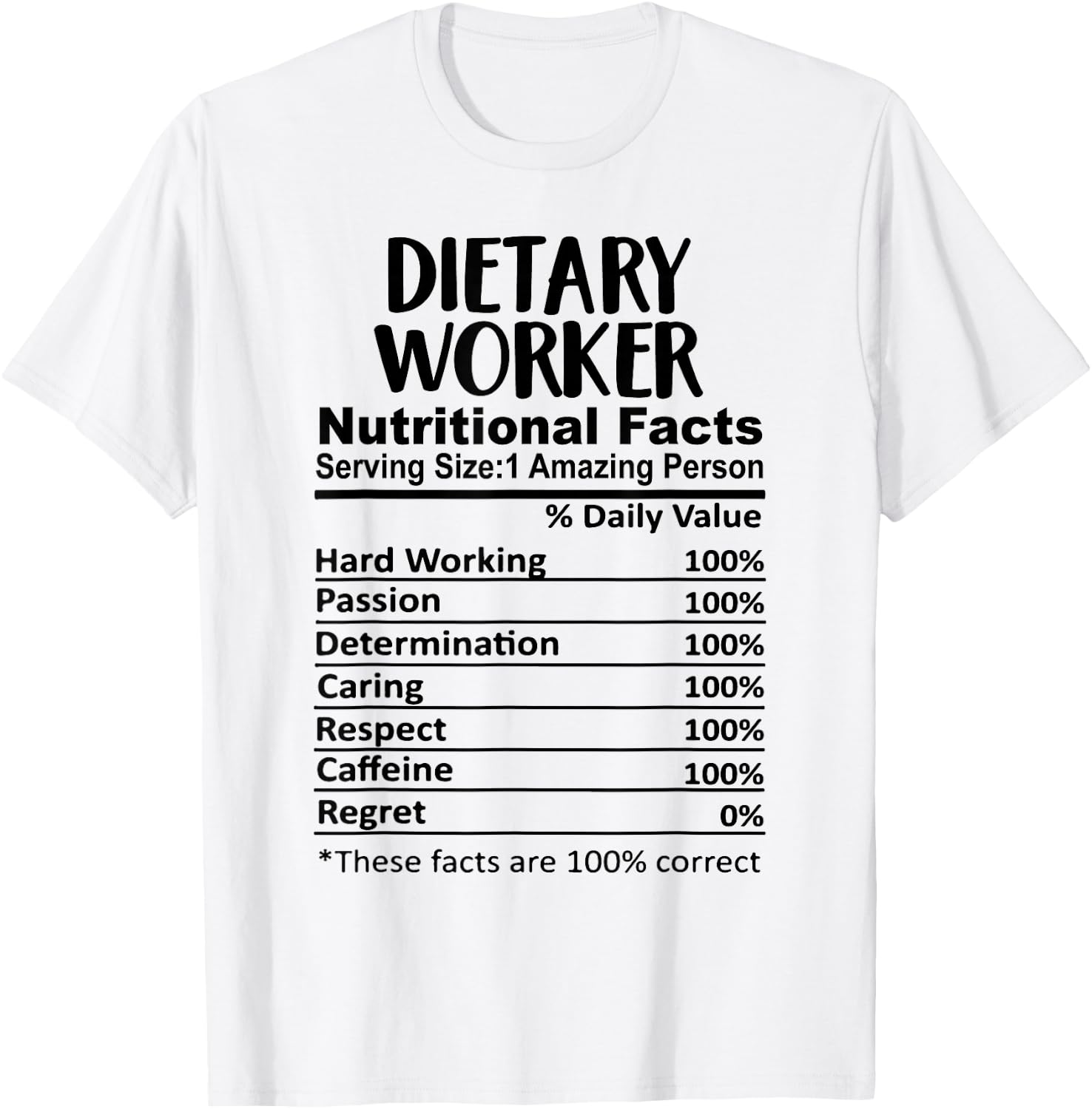 Dietary Worker Nutrition Facts Funny T-Shirt - T-Shirt | White