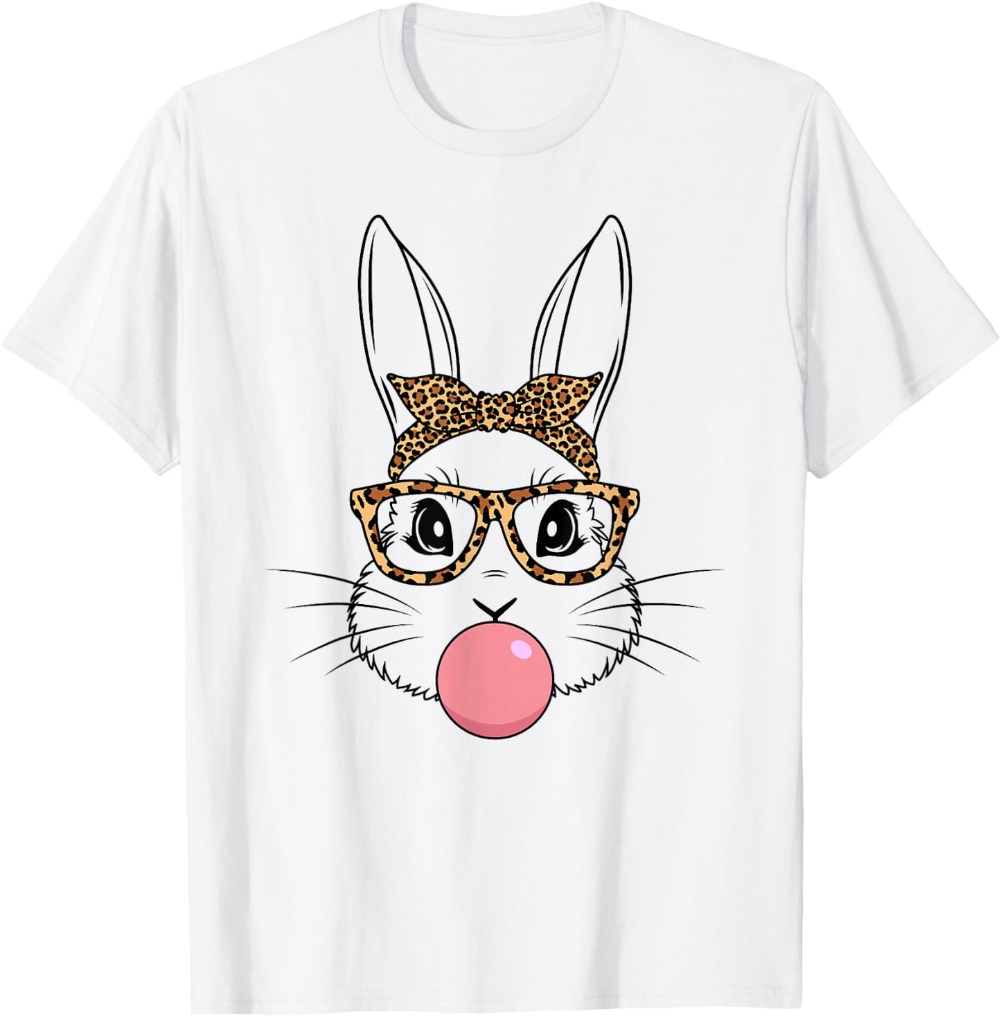 Bunny Face With Glasses Leopard Print Happy Easter Day Women T-Shirt - T-Shirt | White