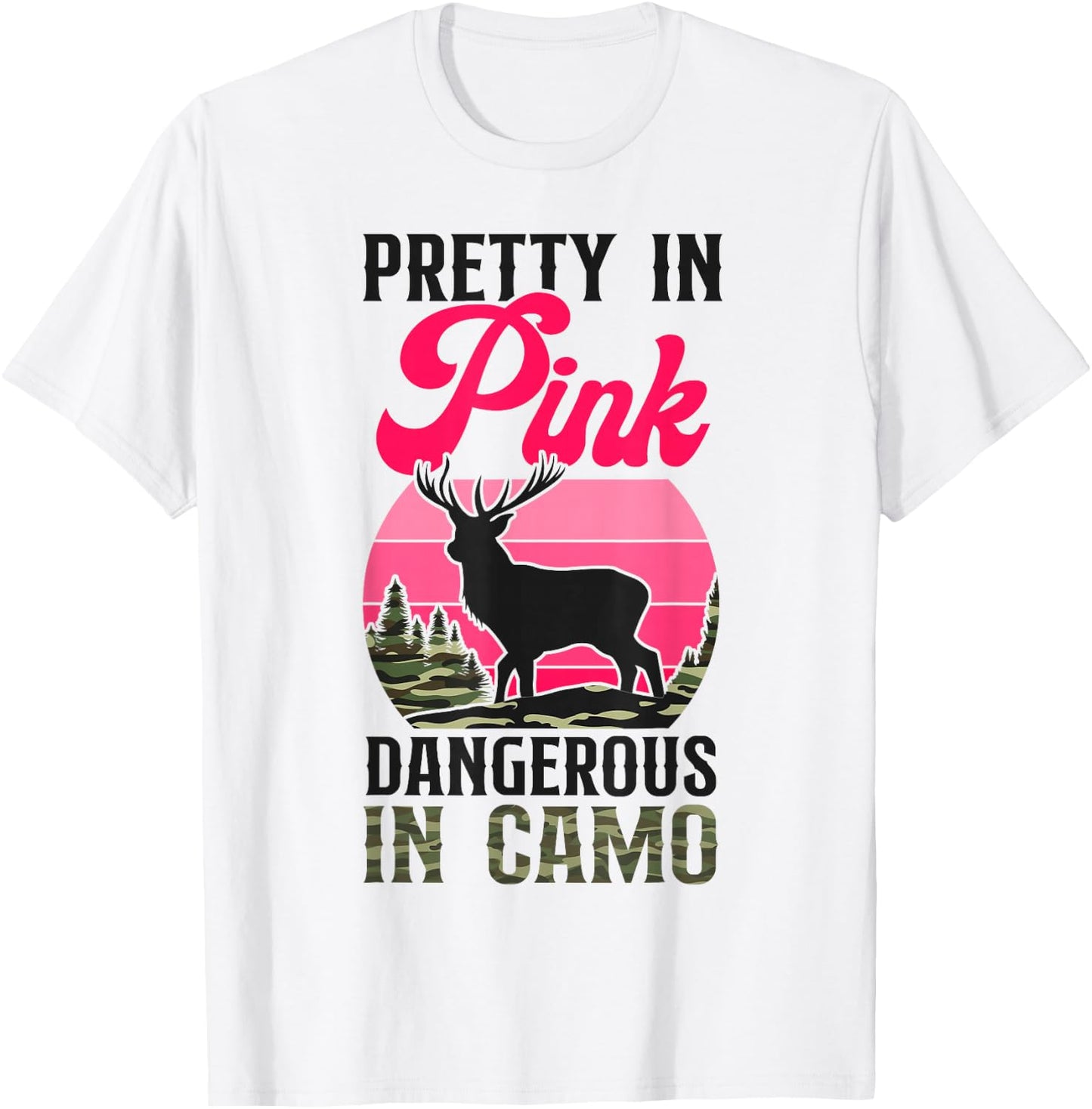 Buck Deer Hunting Hunter Girl Vintage Camouflage Camo Pretty T-Shirt - T-Shirt | White