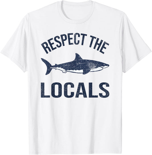 Vintage Respect Locals Ocean Diving Animal Rights Shark T-Shirt - T-Shirt | White