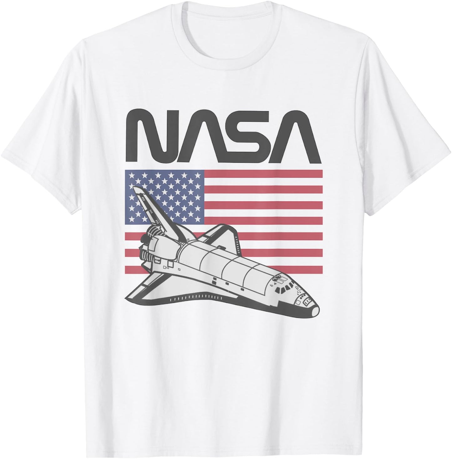 NASA Americana Iconic Space Shuttle Flag Big Chest Poster V2 T-Shirt - T-Shirt | White
