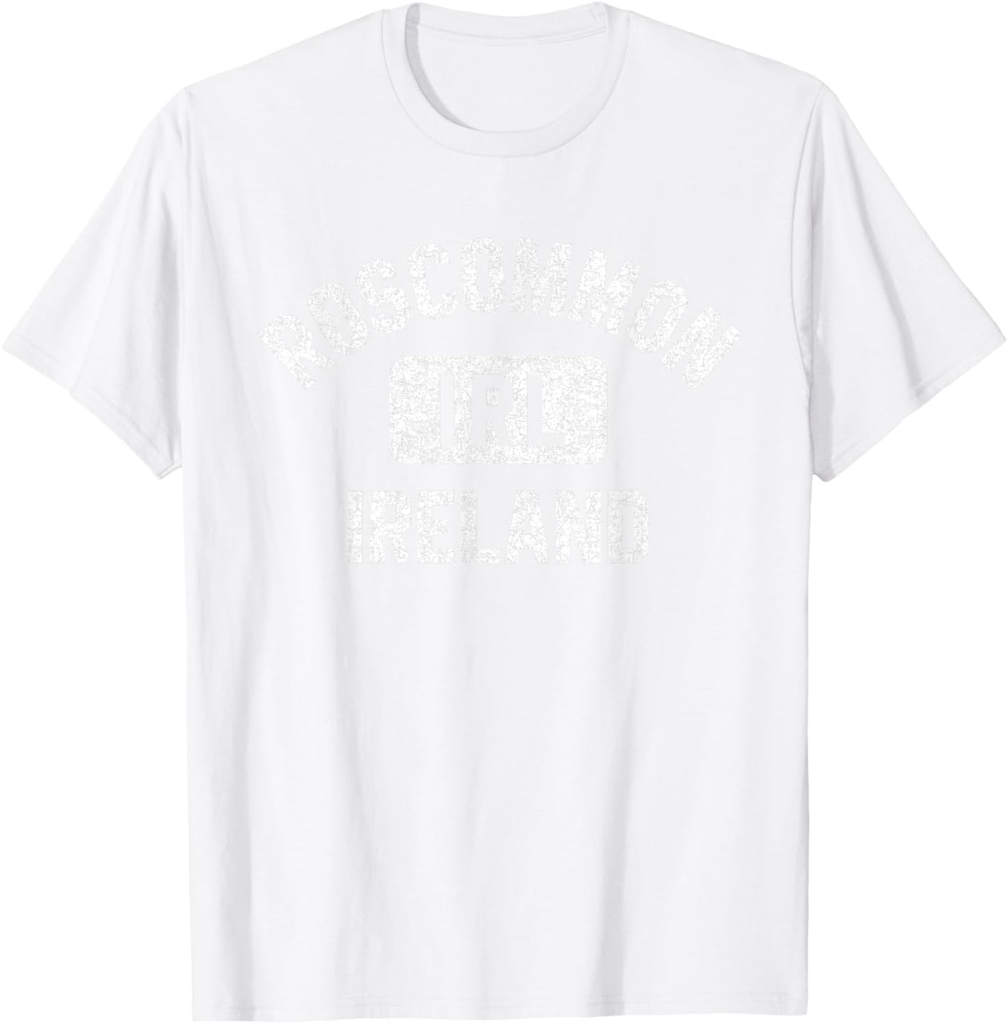 Roscommon Ireland IRL Gym Style Green w Distress White Print T-Shirt - T-Shirt | White