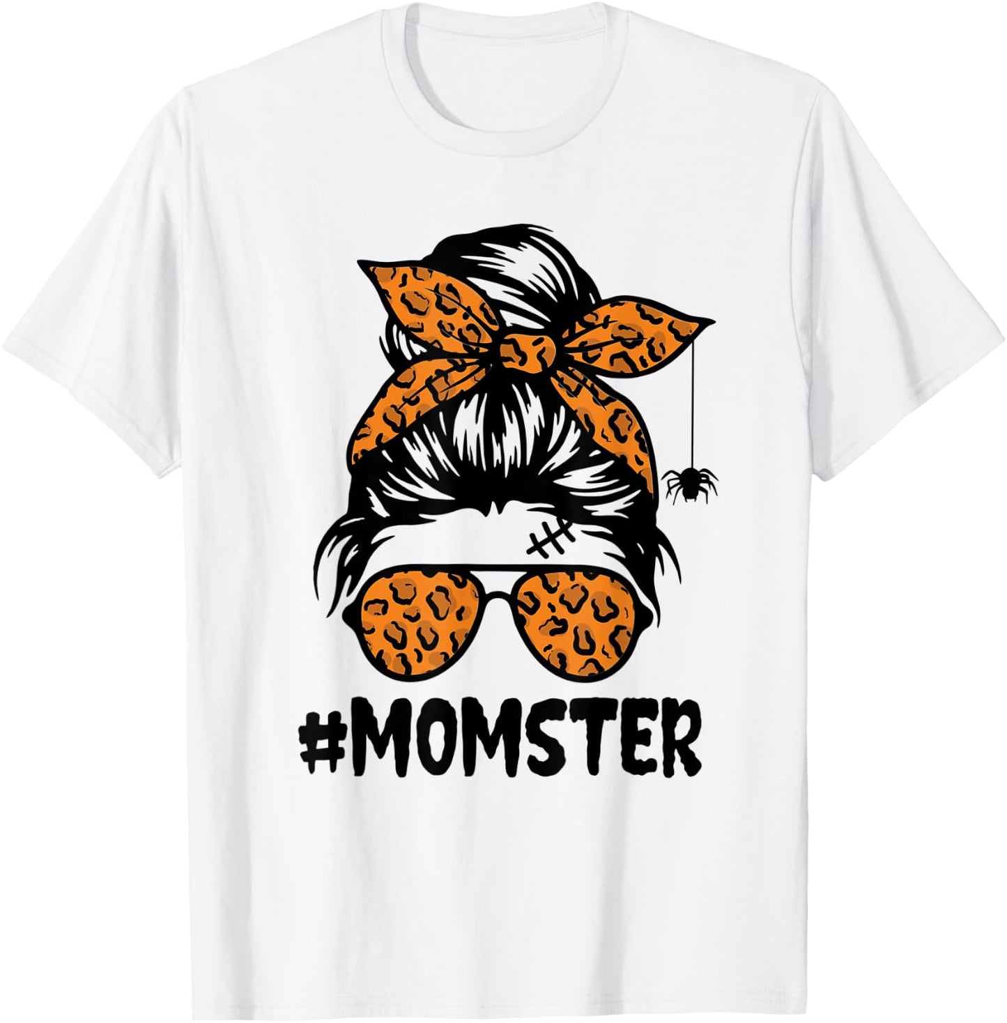 Momster Shirt Halloween Mom Messy Bun Leopard T-Shirt - T-Shirt | White