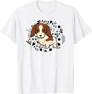Floral Piebald Dachshund Lover Doxie Mom Dog Mama Lover T-Shirt - T-Shirt | White