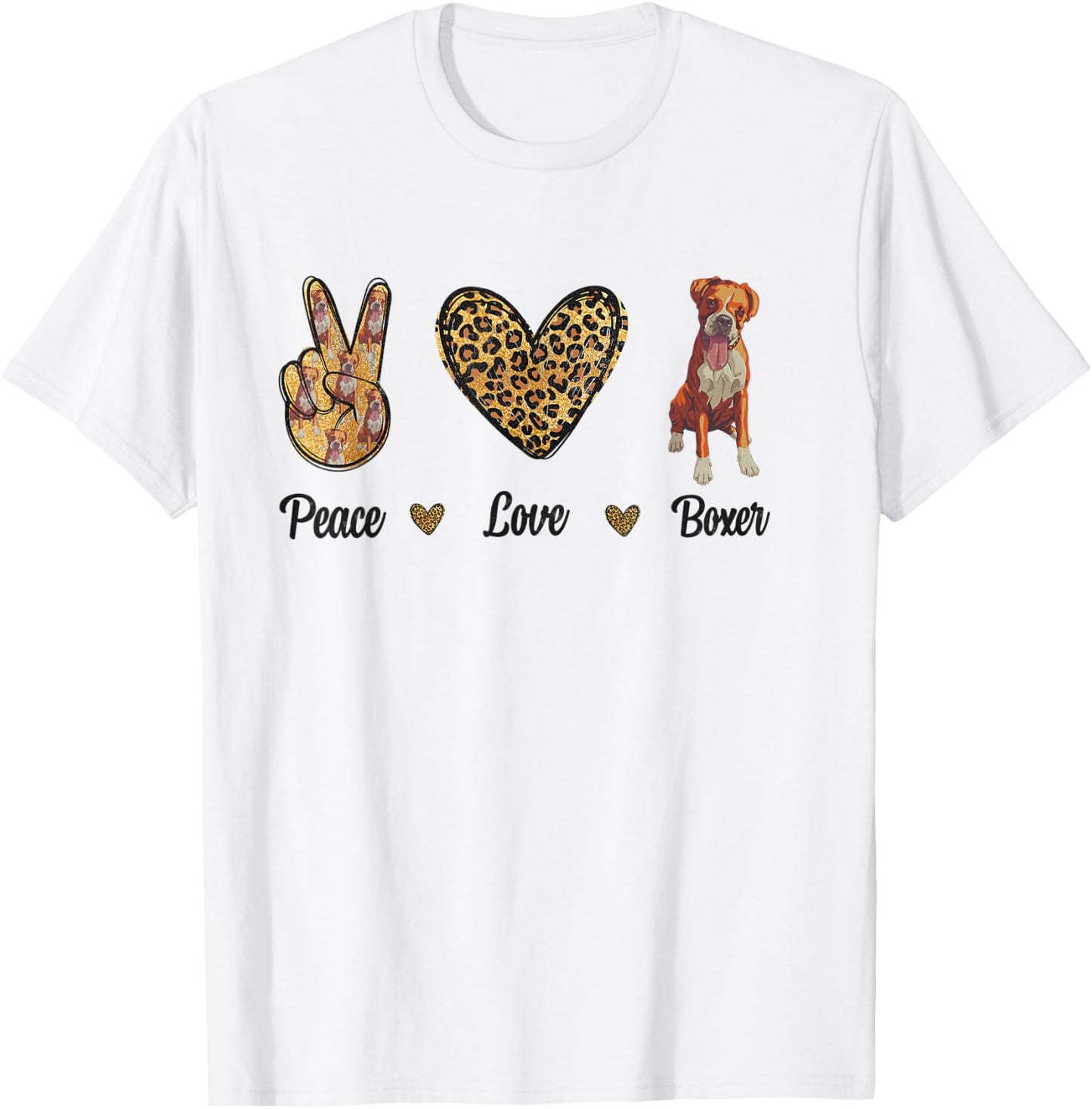 Peace Love Boxer Animal Lover Pet Dog Puppy Owner Leopard Women Kids T-Shirt - T-Shirt | White