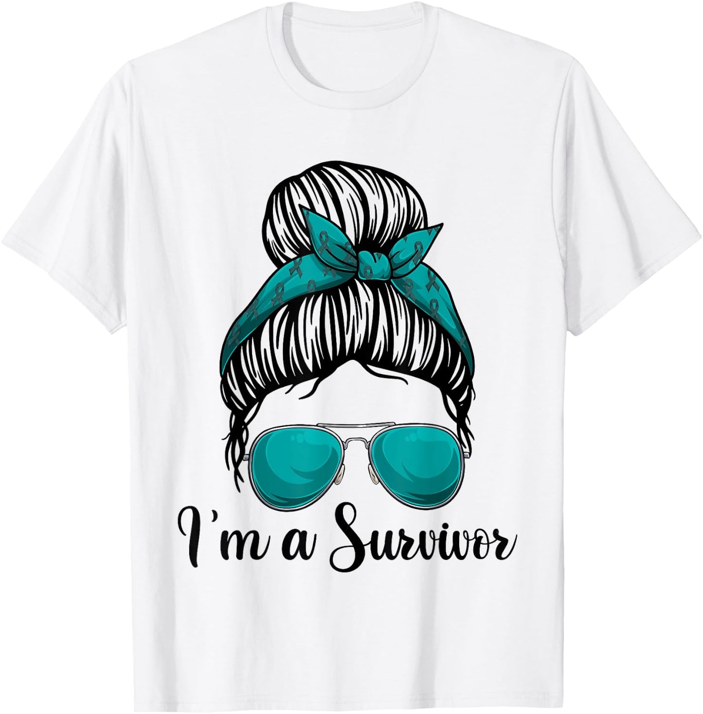 I’m A Survivor Messy Bun Shirt, Ovarian Cancer Awareness T-Shirt - T-Shirt | White