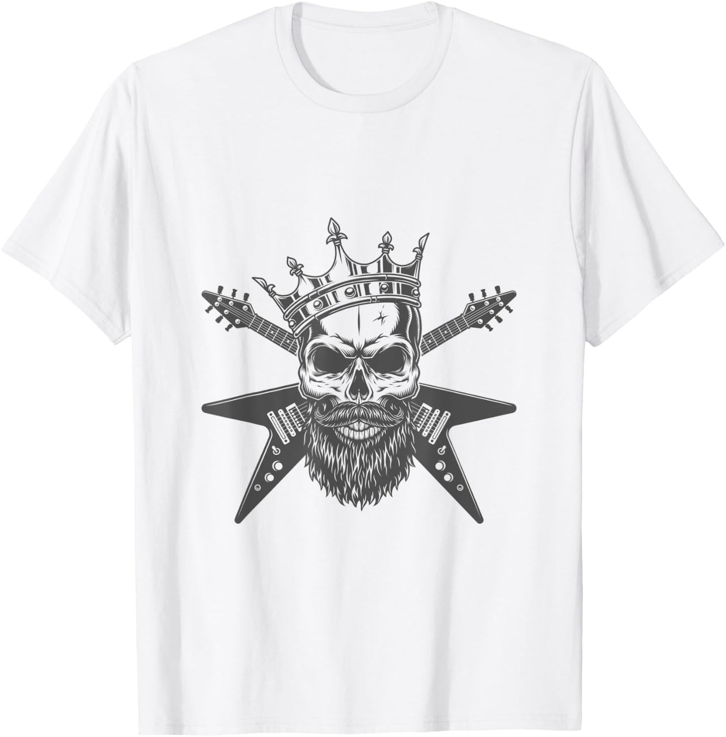 Bearded Guitar King Crown Skull Shirt Black T-Shirt - T-Shirt | White