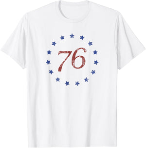 Betsy Ross Flag Spirit of 76 1776 Patriotic 4th of July T-Shirt - T-Shirt | White
