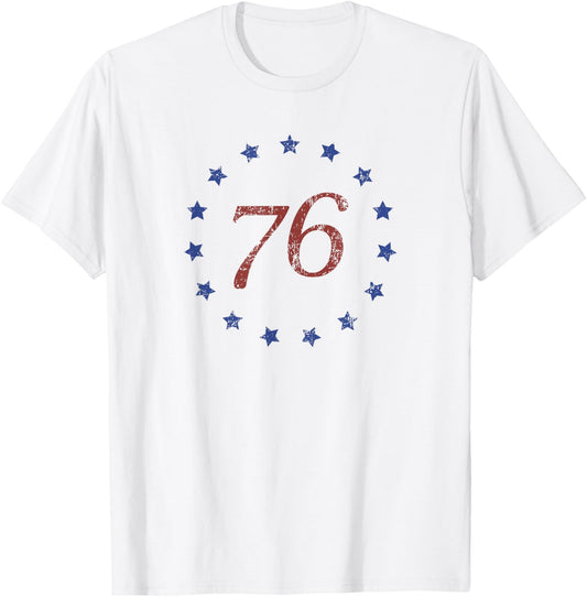 Betsy Ross Flag Spirit of 76 1776 Patriotic 4th of July T-Shirt - T-Shirt | White