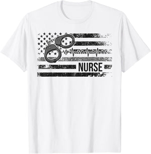 Correctional Nurse American Flag Corrections Nursing T-Shirt - T-Shirt | White