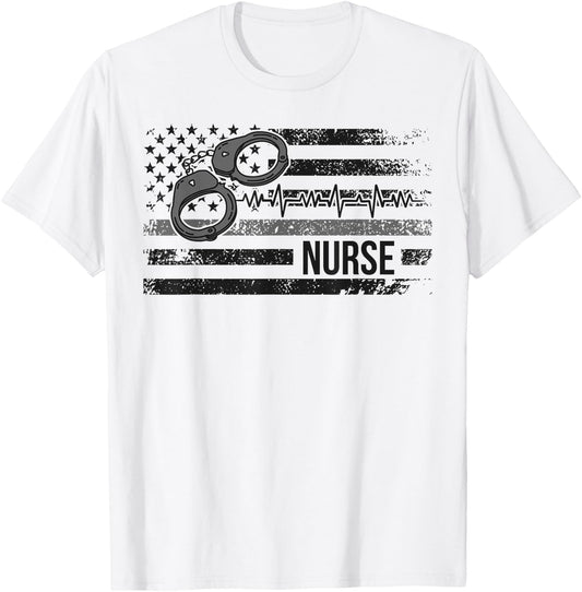 Correctional Nurse American Flag Corrections Nursing T-Shirt - T-Shirt | White
