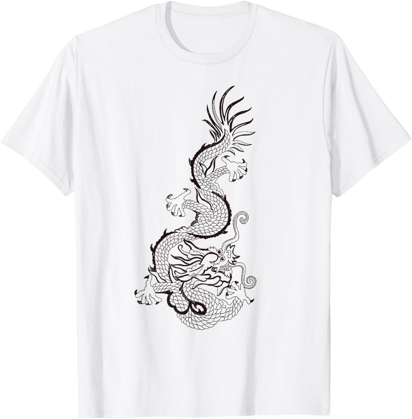 Traditional Korean Dragon Drawing T-Shirt - T-Shirt | White