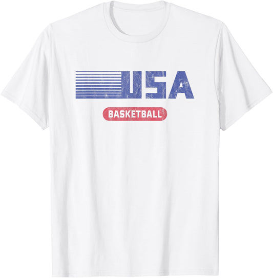 Retro USA 2020 Team American Basketball Vintage T-Shirt - T-Shirt | White