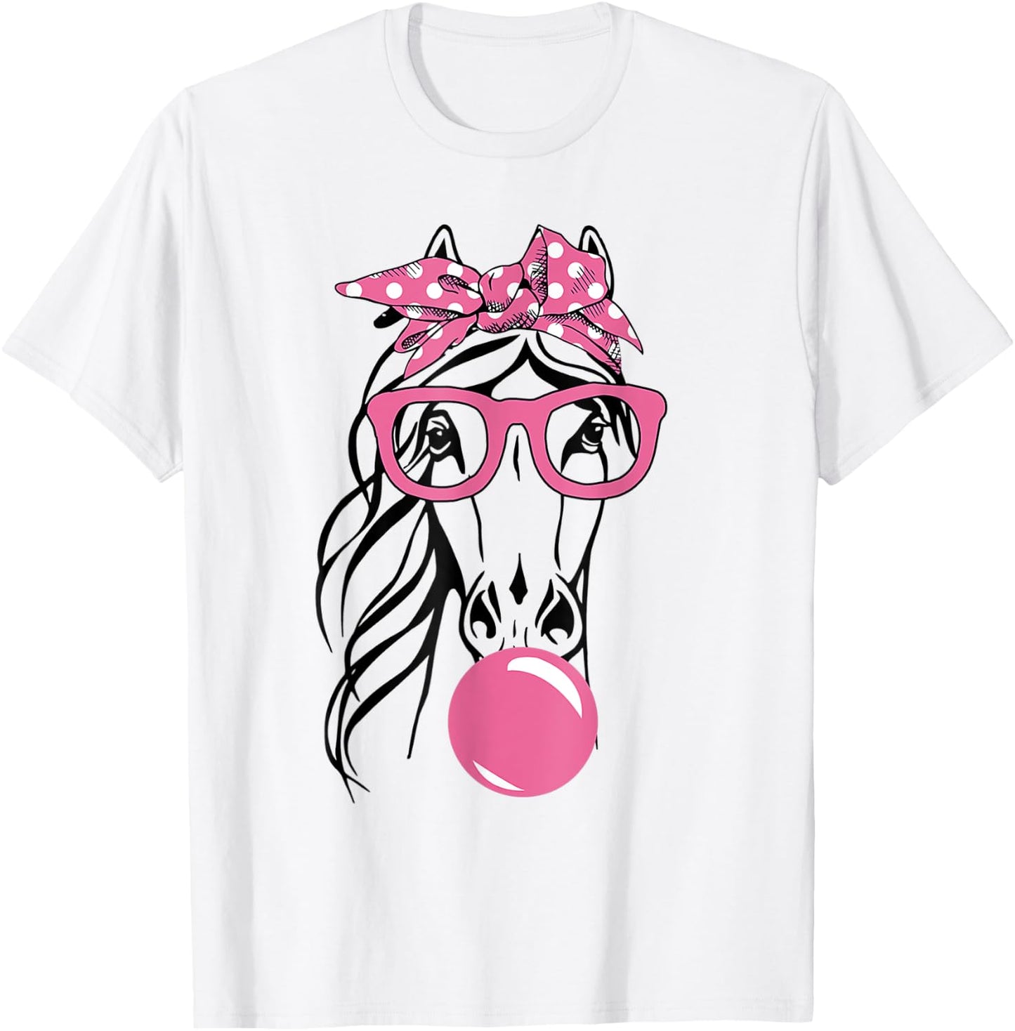 Cute Women Girl Horse With Bandana Headband and Glasses T-Shirt - T-Shirt | White