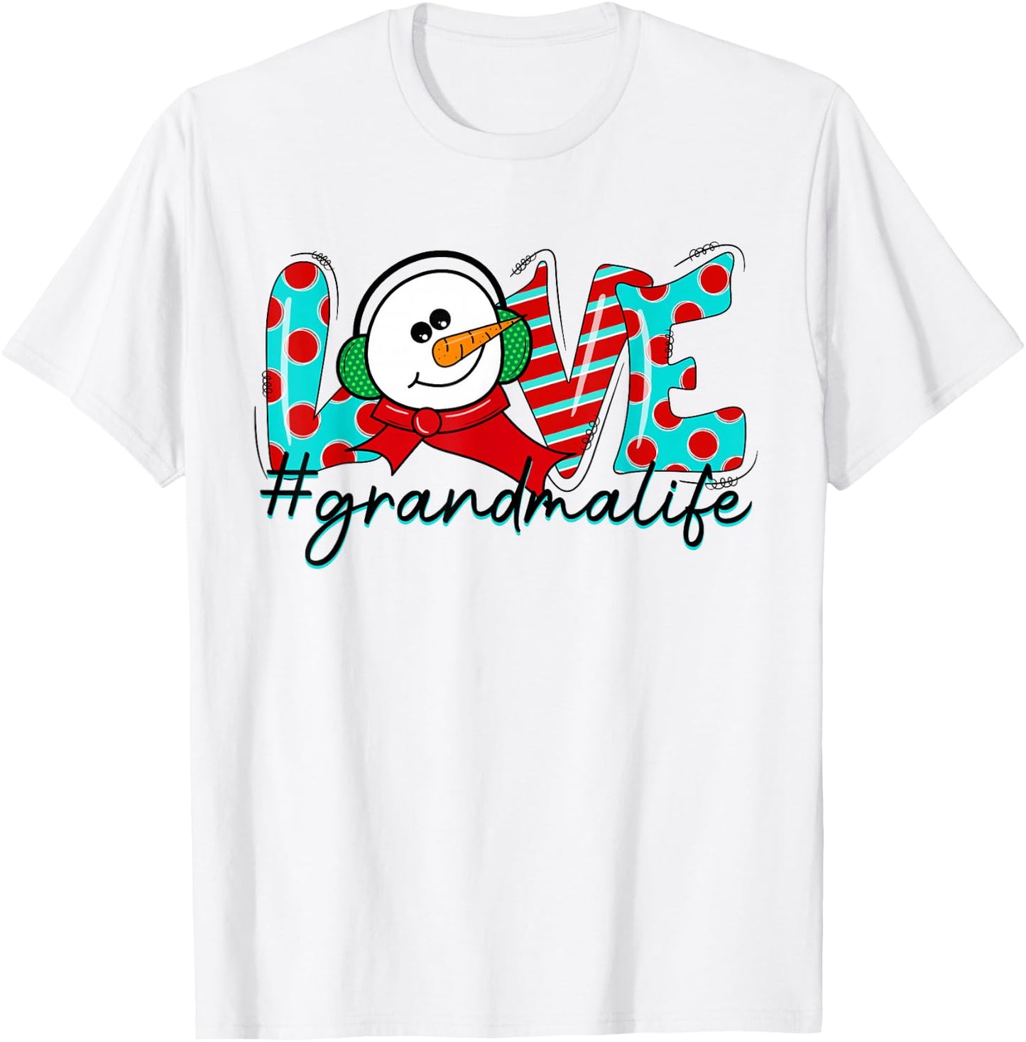 Love Grandma Life Christmas Grandma Xmas Pajama Snowman T-Shirt - T-Shirt | White
