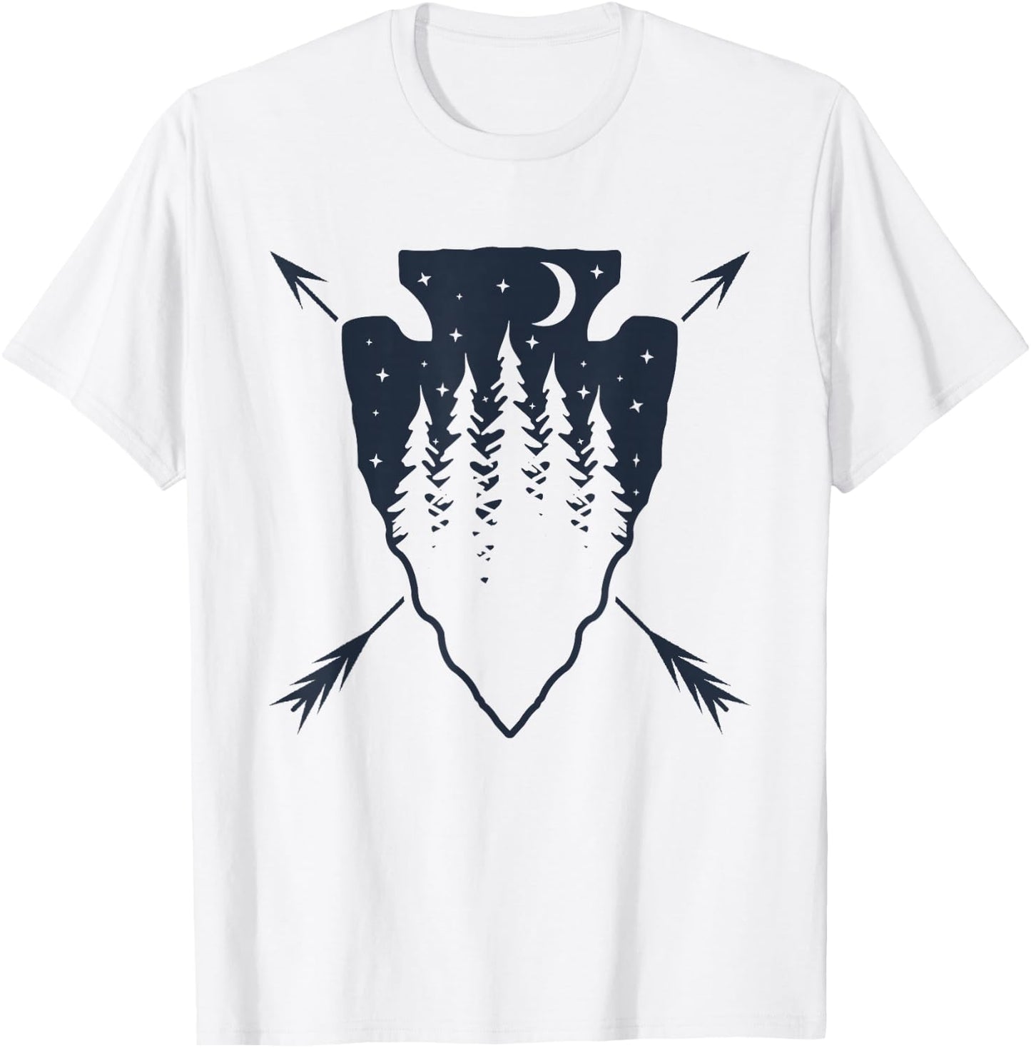 Arrowhead Hunting Pine Tree Moon Scenery Arrowhead Hunter T-Shirt - T-Shirt | White